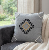 20" X 20" Gray Black Yellow And Ivory 100% Cotton Geometric Zippered Pillow