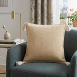 20" Brown and White Throw Pillow with Embroidery and Tassels