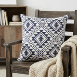 20" X 20" Navy And White 100% Cotton Geometric Zippered Pillow