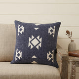 20" X 20" Navy And White 100% Cotton Geometric Zippered Pillow