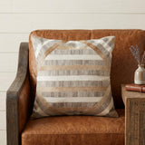 20" Beige and Brown Striped Cowhide Throw Pillow