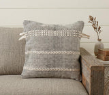 20" Black And Natural Striped Cotton Throw Pillow with Tassels