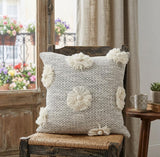 18" Gray and Ivory Throw Pillow with Tassels
