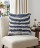 20" X 20" Ensign Blue And Cream 100% Cotton Striped Zippered Pillow