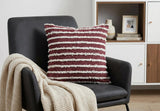 20" Merlot And Off White Cotton Striped Throw Pillow