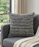 20" X 20" Black And Cream 100% Cotton Striped Zippered Pillow