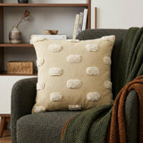 20" Natural and Ivory Polka Dot Cotton Throw Pillow With Pompoms and Texture