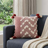 20" X 20" Red And Cream 100% Cotton Geometric Zippered Pillow