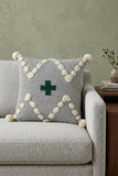 20" X 20" Black Off-White And Green 100% Cotton Geometric Zippered Pillow