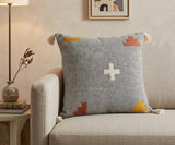 20" X 20" Black Off-White Yellow And Orange 100% Cotton Geometric Zippered Pillow
