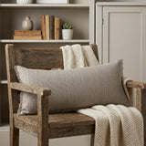 14" X 36" Tan Linen Throw Pillow with Fringe