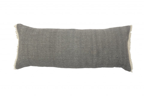 14" X 36" Gray Cotton Throw Pillow with Fringe