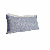 14" X 36" Navy Blue And White Cotton Linen Throw Pillow with Fringe