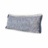 14" X 36" Navy Blue And White Cotton Linen Throw Pillow with Fringe