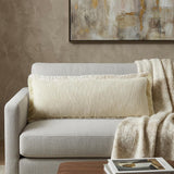 14" X 36" Light Yellow And White 100% Cotton Geometric Zippered Pillow