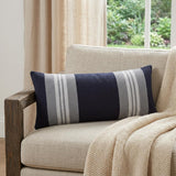 14" X 36" Navy Gray And White 100% Cotton Coastal Zippered Pillow