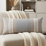 14" X 36" Beige and Gray Lumbar Throw Pillow