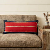 14" X 36" Red Navy And Tan 100% Cotton Striped Zippered Pillow