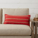 14" X 36" Red And Tan 100% Cotton Zippered Pillow