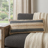 14" X 36" Denim Tan And Taupe Jute Coastal Zippered Pillow