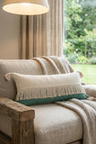 14" X 36" Emerald Green And Off-White 100% Cotton Zippered Pillow
