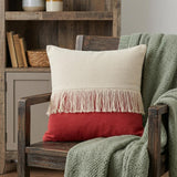 14" X 36" Raspberry Red And Off-White 100% Cotton Zippered Pillow