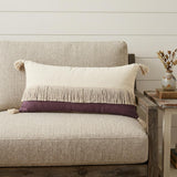 14" X 36" Purple And Off-White 100% Cotton Zippered Pillow