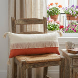 14" X 36" Orange and Off White Throw Pillow