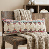 14" X 36" Natural Blue And Red Geometric Cotton Throw Pillow with Tufts