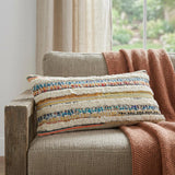 14" X 36" Off White Red And Blue Cotton Striped Throw Pillow
