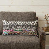 14" X 36" Off-White Black Red Blue Orange And Green 100% Cotton Geometric Zippered Pillow