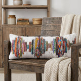 14" X 36" Red And White Geometric Cotton Throw Pillow
