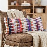 14" X 36" White Red Blue Orange And Green 100% Cotton Geometric Zippered Pillow