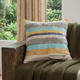 14" X 36" Off White Blue And Orange Cotton Striped Throw Pillow