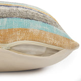 14" X 36" Off White Blue And Orange Cotton Striped Throw Pillow