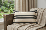 16" X 24" Gray And White 100% Cotton Striped Zippered Pillow