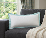 14" X 36" White And Icy Blue 100% Cotton Geometric Zippered Pillow