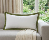 14" X 36" White And Moss Green 100% Cotton Geometric Zippered Pillow