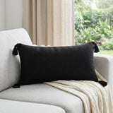 14" X 36" Black Cotton Throw Pillow with Tassels