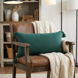 14" X 36" Emerald Cotton Throw Pillow with Tassels