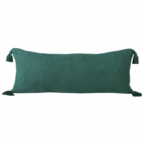 14" X 36" Emerald Cotton Throw Pillow with Tassels