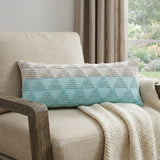 14" X 36" Light Blue And Off-White 100% Cotton Geometric Zippered Pillow