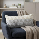 14" X 36" Gray And Off White Cotton Geometric Throw Pillow