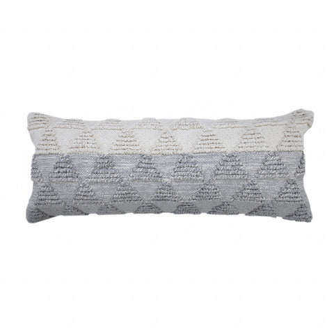 14" X 36" Gray And Off White Cotton Geometric Throw Pillow
