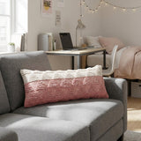 14" X 36" Pink And Off-White 100% Cotton Geometric Zippered Pillow