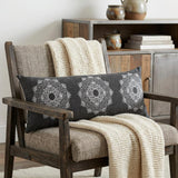 14" X 36" Black And White Cotton Medallion Throw Pillow