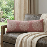 14" X 36" Dusty Rose And White Cotton Medallion Throw Pillow