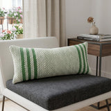 14" X 36" Green And White 100% Cotton Geometric Zippered Pillow