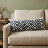 14" X 36" Deep Navy And White 100% Cotton Geometric Zippered Pillow