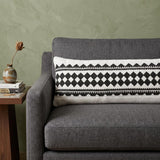 14" X 36" Black And White 100% Cotton Geometric Zippered Pillow